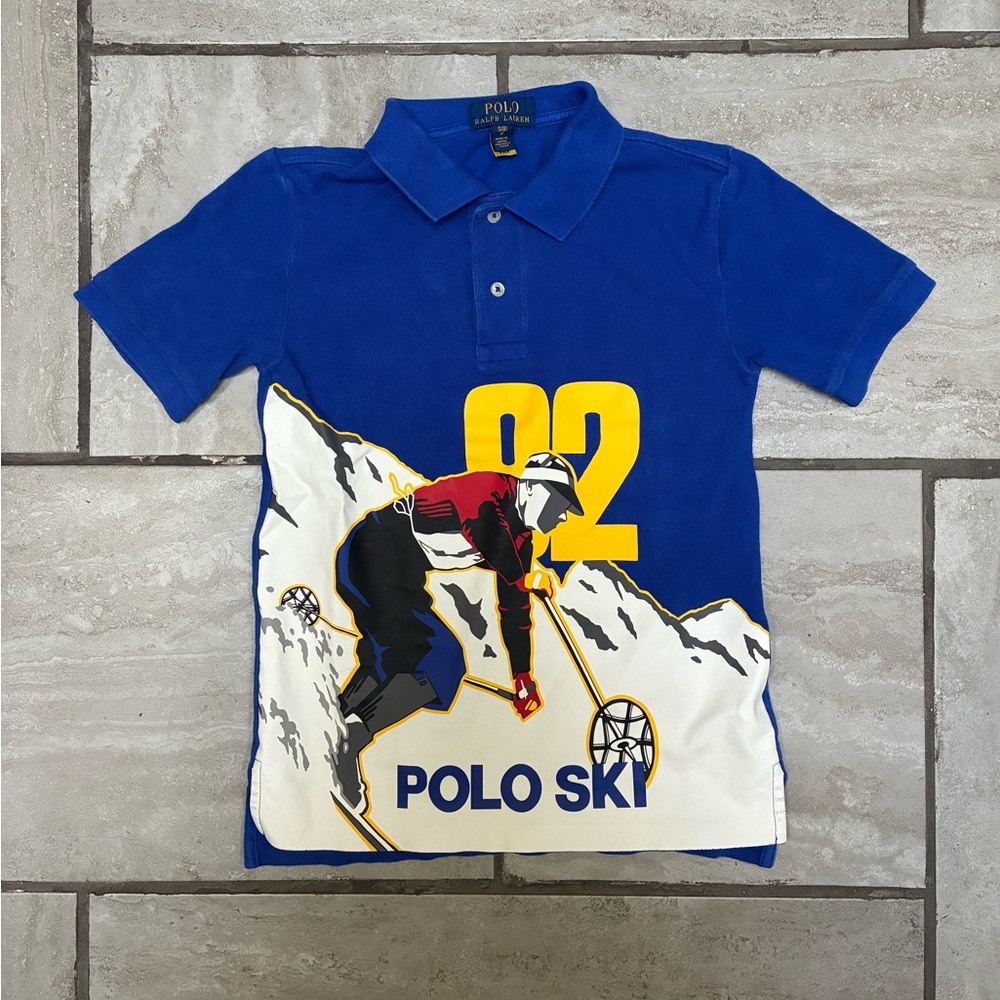Polo Ralph Lauren Royal Blue Polo Ski Graphic Shirt with Yellow Accents